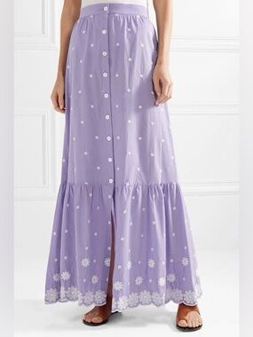 Miguelina Lavender Eyelet Button-Front Maxi Skirt and strapless top
